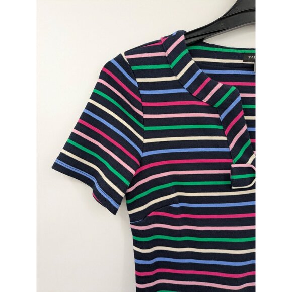 Striped Knit Shift Dress Women Size S Talbots Bow Neck Preppy Y2K Office Coastal - Picture 6 of 8
